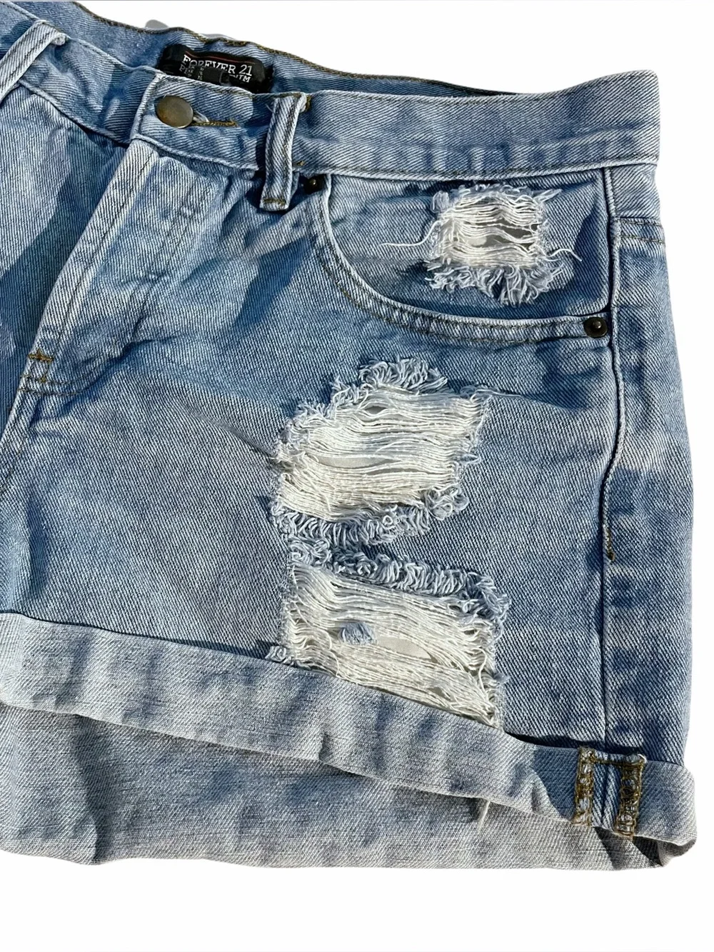 Forever 21 High Rise Distressed Denim Shorts Blue Size 30